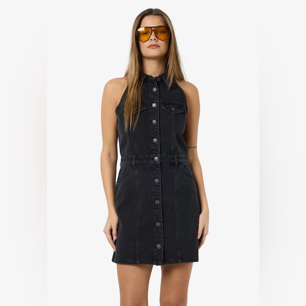 Noisy May Black Denim Halter Dress Size S